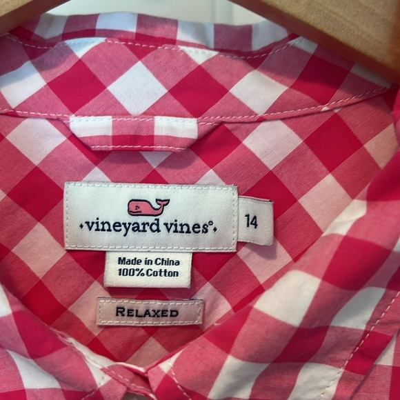 Vineyard Vines cotton, button-down, pink, checked blouse - Picture 4 of 7